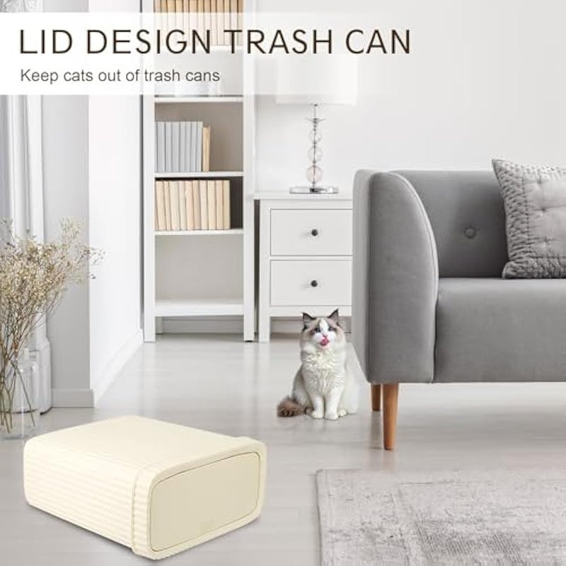 يوجولي سلة مهملات صغيرة للحمام مع غطاء، سلة مهملات بلاستيكية رفيعة للمطبخ، غرفة الغسيل، المكتب، غرفة الاطفال، المسكن، بيج، 2.4 جالون، عبوتان - Image 2